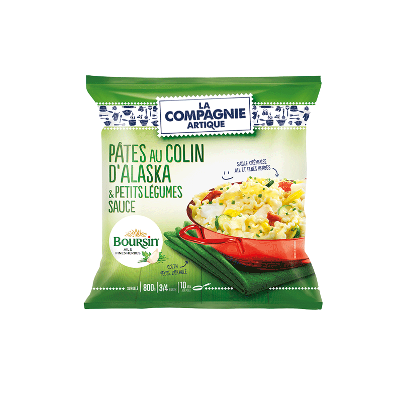 Pâtes au colin d'Alaska petits légumes sauce au boursin